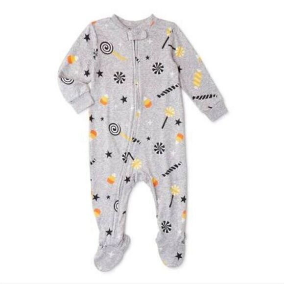 Halloween Baby Bodysuit Infant Full Zip Footies One Piece Candy Corn Stars - Picture 1 of 5